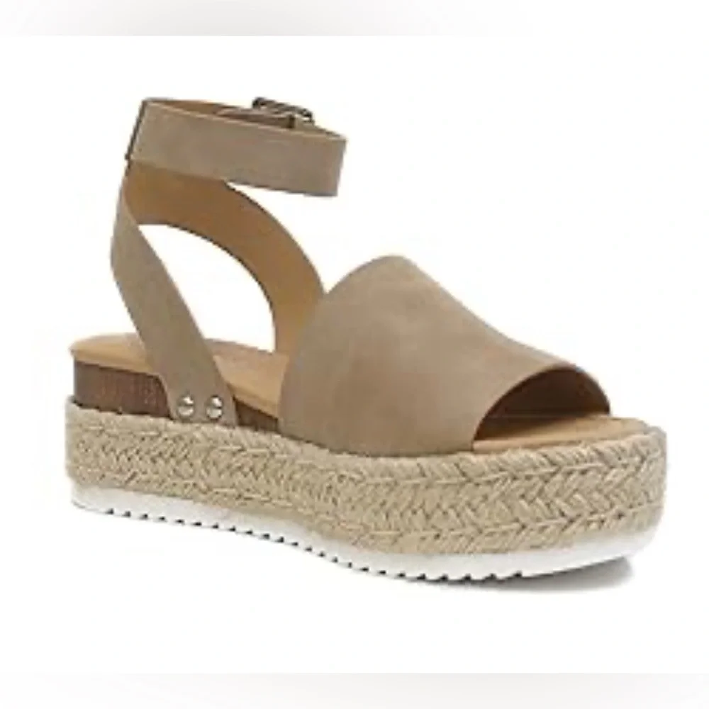 🌼💚NIB  Soda Topic Open Toe Buckle Ankle Strap Espadrilles Wedge Casual Sandals.